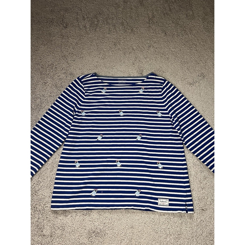 Women's Authentic Talbots Long Sleeve Tee Frenchie Dog Embroidered XL